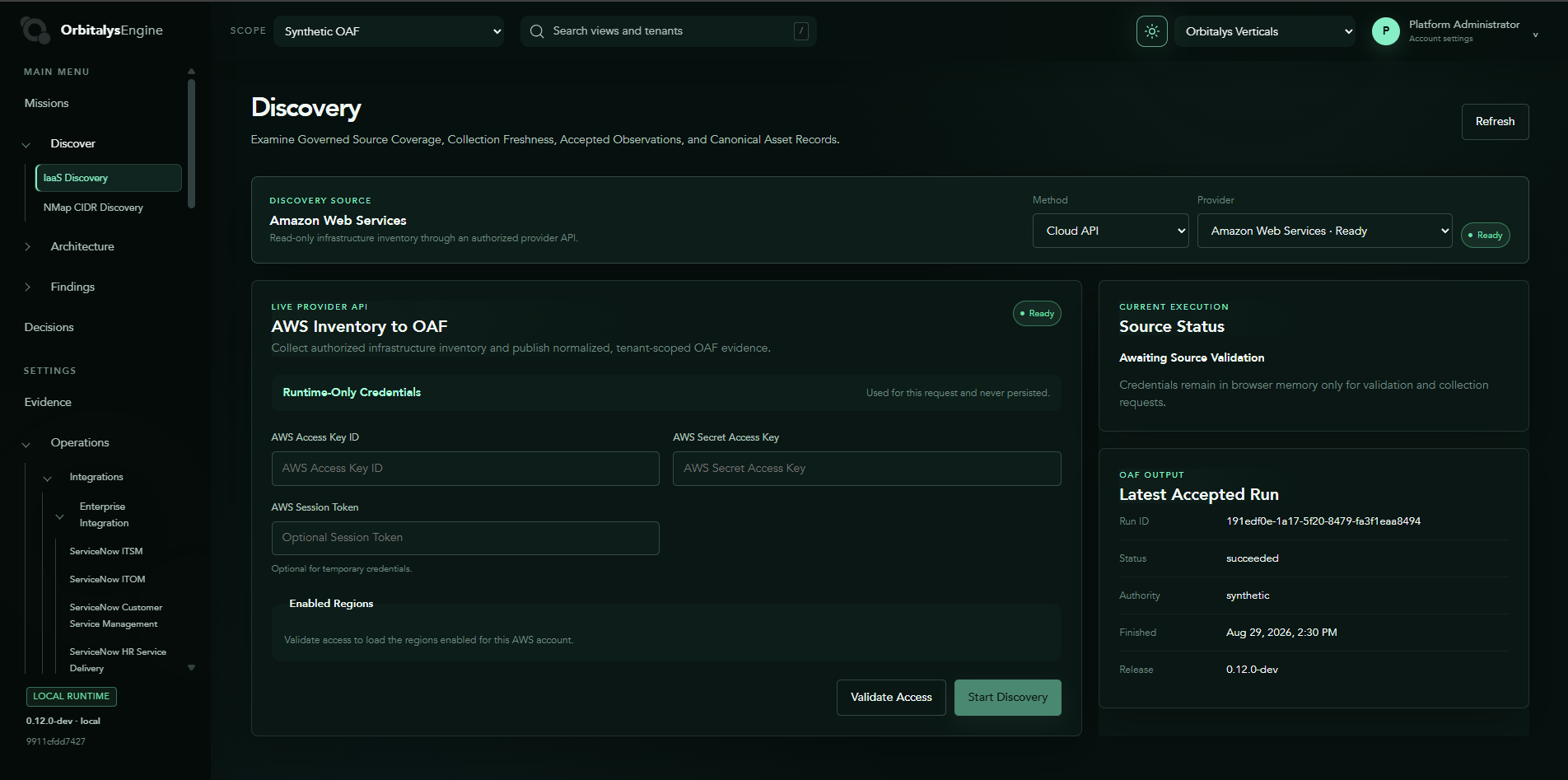 OrbitalysEngine Authorized Discovery application screenshot